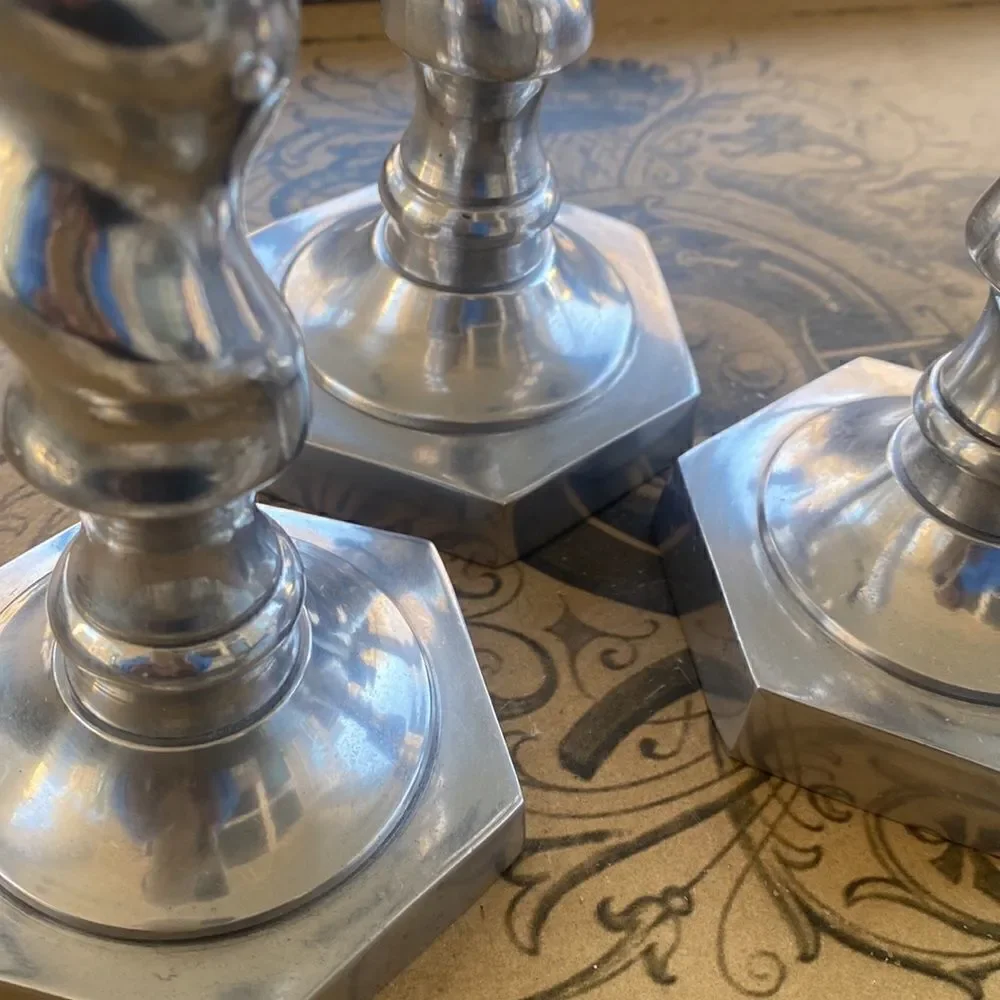 Pier 1 Twirled Silver Pillar Candleholders (3)